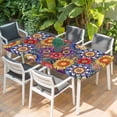 thumbnail image 2 of Boho Blue Flower Table Cloths for 4 Foot Rectangle Tables, Spring Bohemia Chic Red Yellow Floral Patio Waterproof Elastic Fitted Tablecloths, Washable Rectangular Table Cover for Camping, 2 of 8
