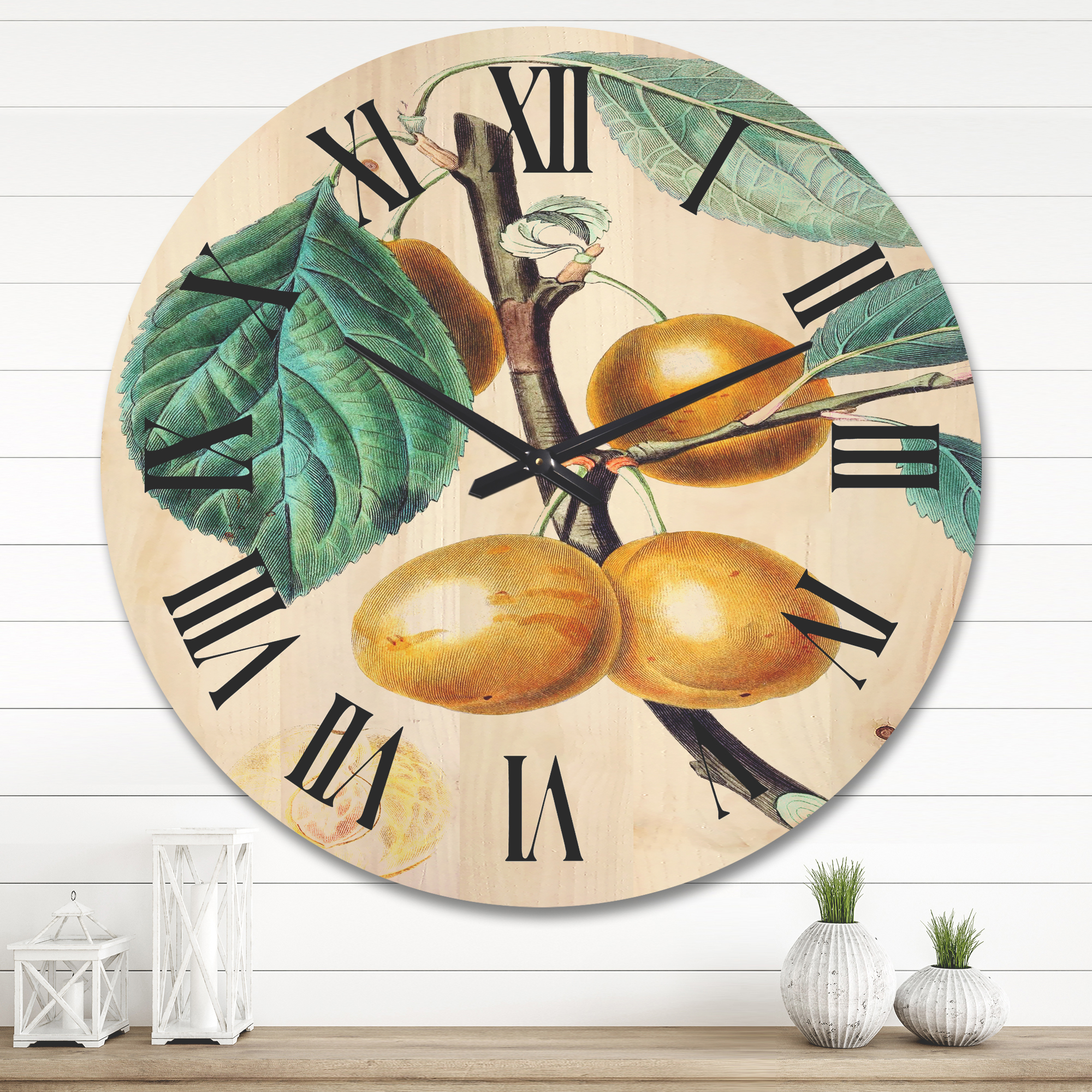Designart 'Ancient Fruits II' Farmhouse Wood Wall Clock