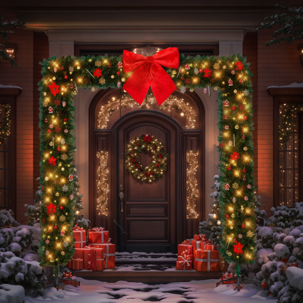 7.9FT Christmas Artificial Tree Archway, 1650 PVC Branch Tips, 350 Warm White LED Lights for Patio, Living Room, Store Entrance