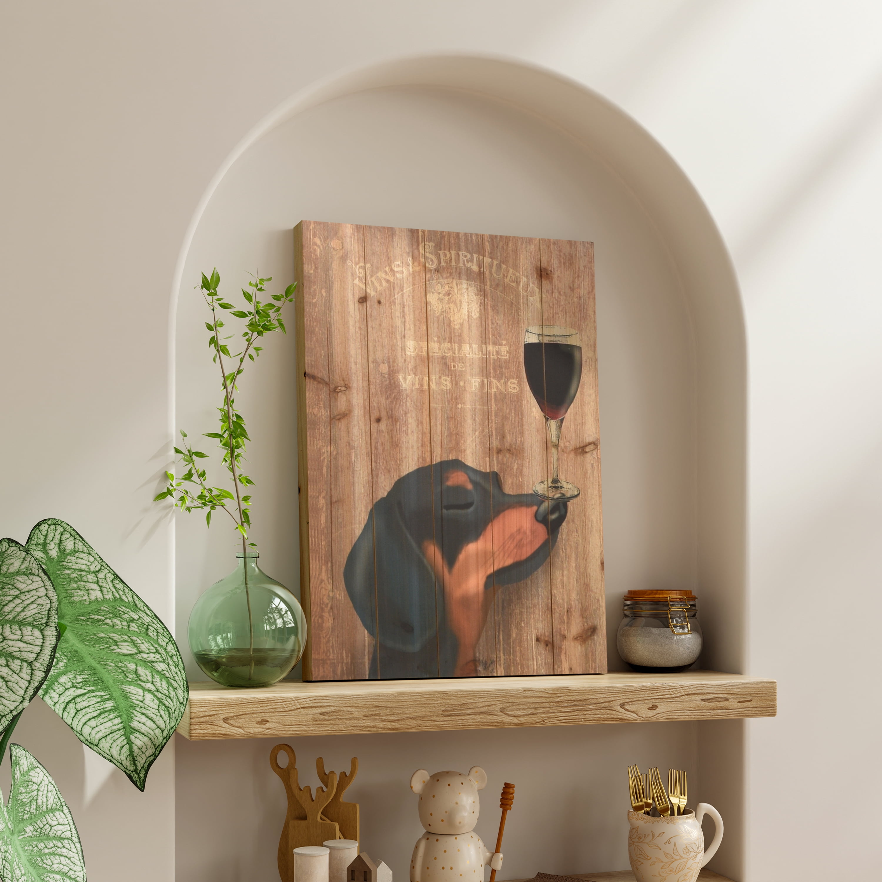 Empire Art Direct Dog Au Vin Dachshund Print on Solid Wood Wall Art, 24" x 18", Ready to Hang