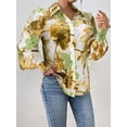 thumbnail image 6 of Women'S Floral Dressy Casual V Neck Button Down Shirts Lantern Long Sleeve Boho Chiffon Fall Tops Green Yellow S, 6 of 8