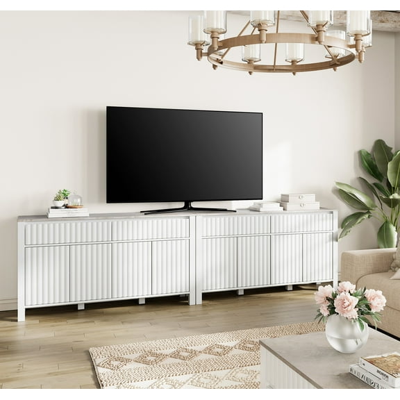 WAMPAT 2-in-1 Large TV Stand for 65 inch TV, Modern Entertainment Center with Barn Doors and Sliding Drawers, TV Media Console Table with Adjustable Shelves for Living Room, Bedroom,White