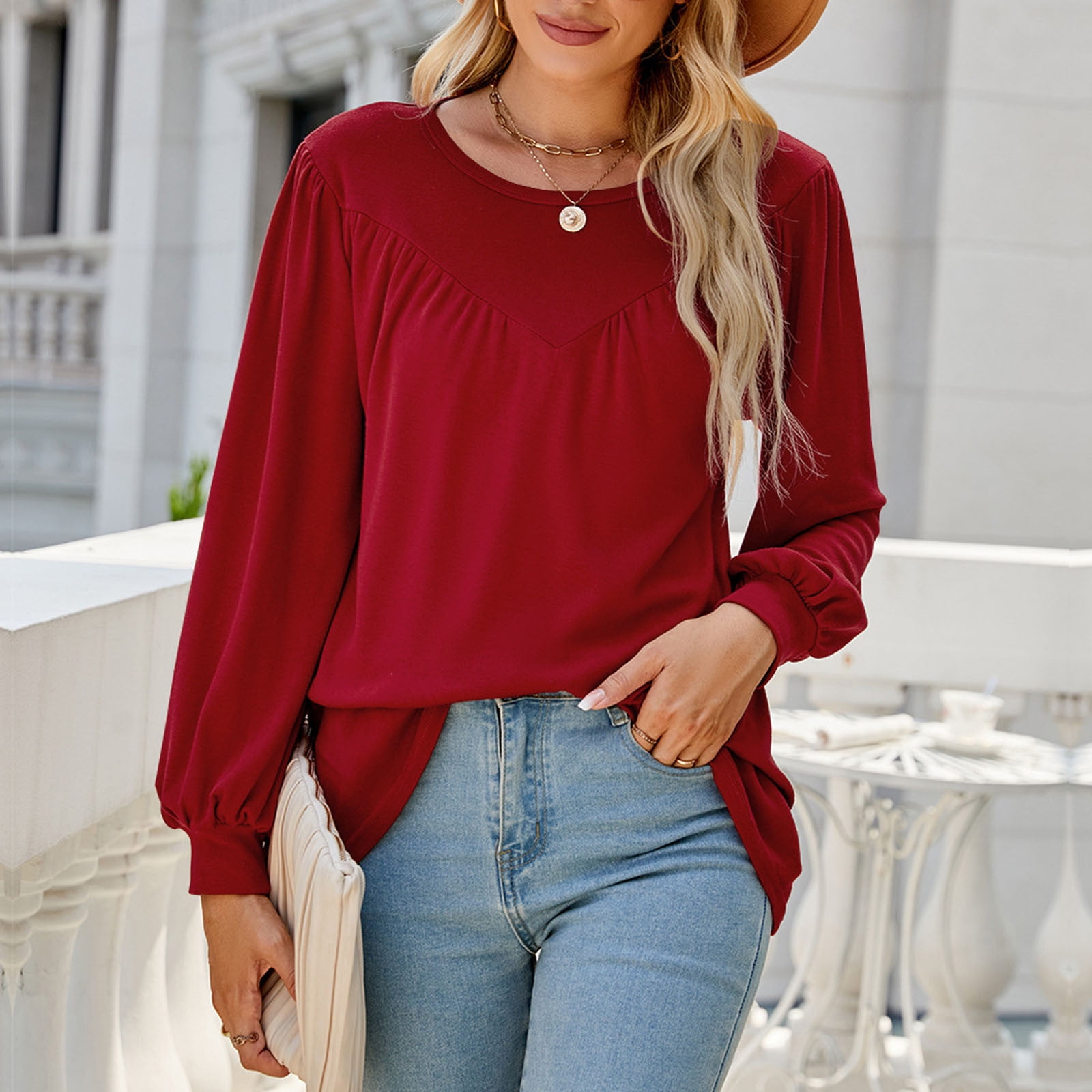 Women's Long Sleeve Tops Womens Long Sleeve Summer Round Neck Sexy