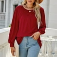 thumbnail image 4 of IROINID en Solde T-Shirt à Manches Longues en Polyester pour Femmes Confortable Été Col Rond Hauts Sexy Blouse Régulière Unie, Bordeaux, 4 of 7