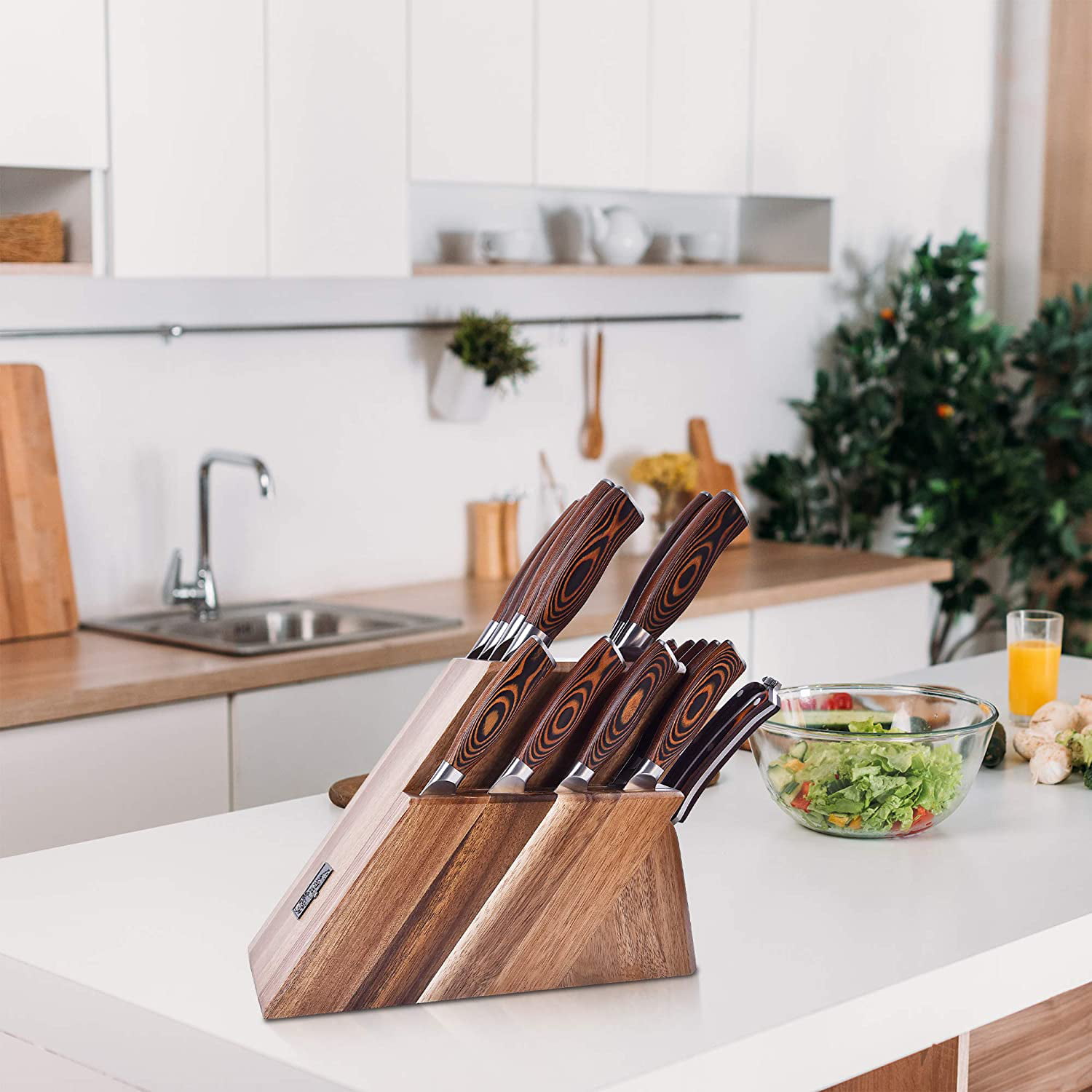TUO Kitchen Knife Set - 8 Pcs Knife Set with Wooden Block, Honing Steel  Shears Included - German HC Stainless Steel Knife Block Set - Ergonomic