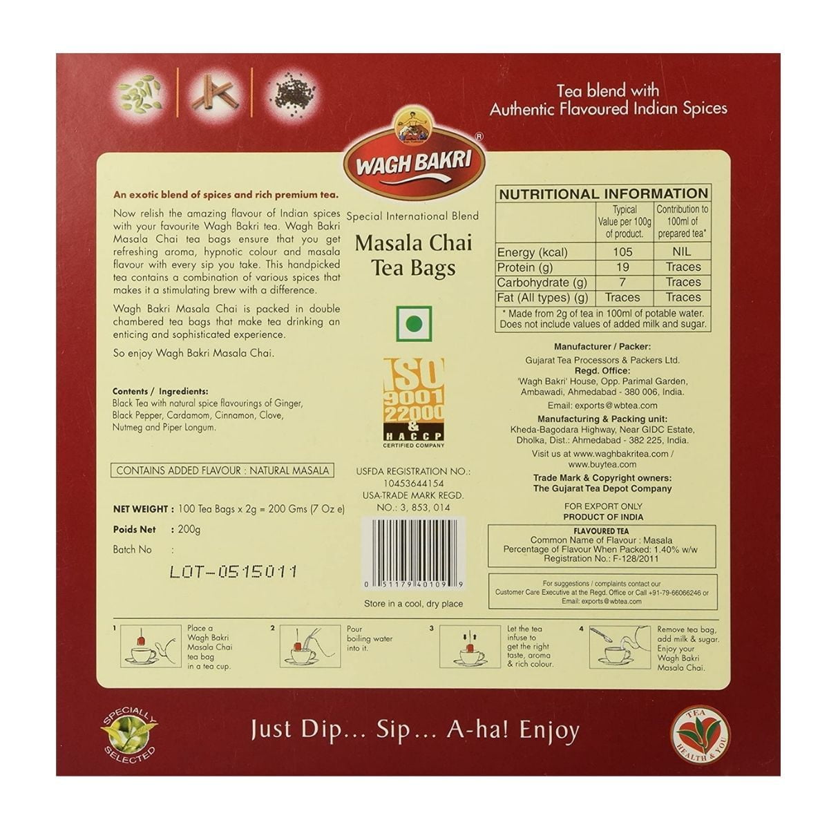 Wagh Bakri Masala Tea Bags, 200gm / 100 tea bags