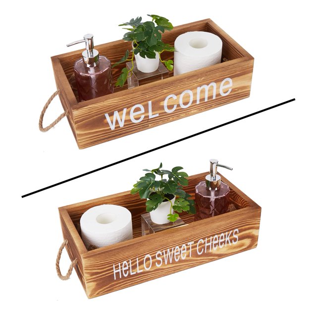 Gymchoice Bathroom Decor Box with Cute Box Sign Farmhouse Rustic Wood