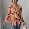 thumbnail image 5 of Tmtolofot Chiffon Tops for Women Front Bow Tie Tunic Tops Ruffle Hem Long Sleeve Shirts V Neck Floral Print Peplum Blouses Fashion Trendy Sexy Outfits 2026 Vacation Elegant Tee Top|Orange|S, 5 of 5