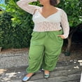 thumbnail image 3 of Basic Shirt for Women  Crop Lace Tops with V Neck and Long Sleeves, 3 of 9