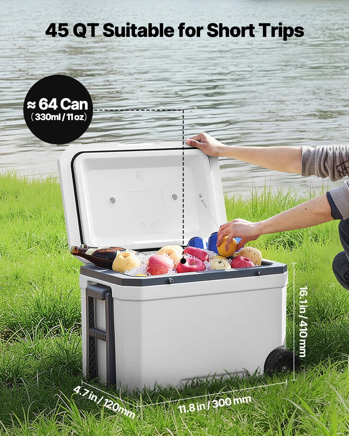 Extra-Large 45 QT Wheeled Cooler – Insulated & Portable, Stores 64 Cans, Convenient Cup Holder for Parties & Travel