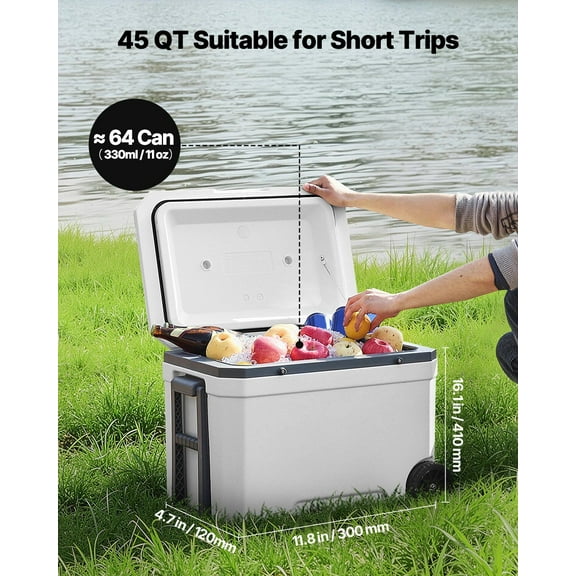 Premium 45 QT Insulated Rolling Cooler – Portable, Fits 64 Cans, Includes Cup Holder for Beach, BBQ & Road Trips