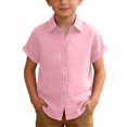 thumbnail image 4 of UACY Girls Casual Cotton Linen Button Down Short Sleeve Shirts Solid Summer Beach Blouses Tops with Pocket (Pink, 6-7 Years), 4 of 7