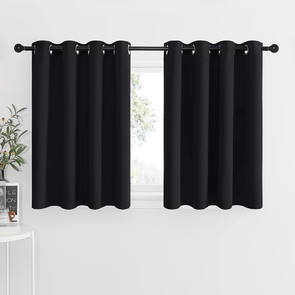 NICETOWN Blackout Curtains for Kitchen, Room Darkening Thermal Insulated Curtains Noise Reducing Privacy Grommet Drapes for Bedroom, 52"x36", Black, 2 Panels