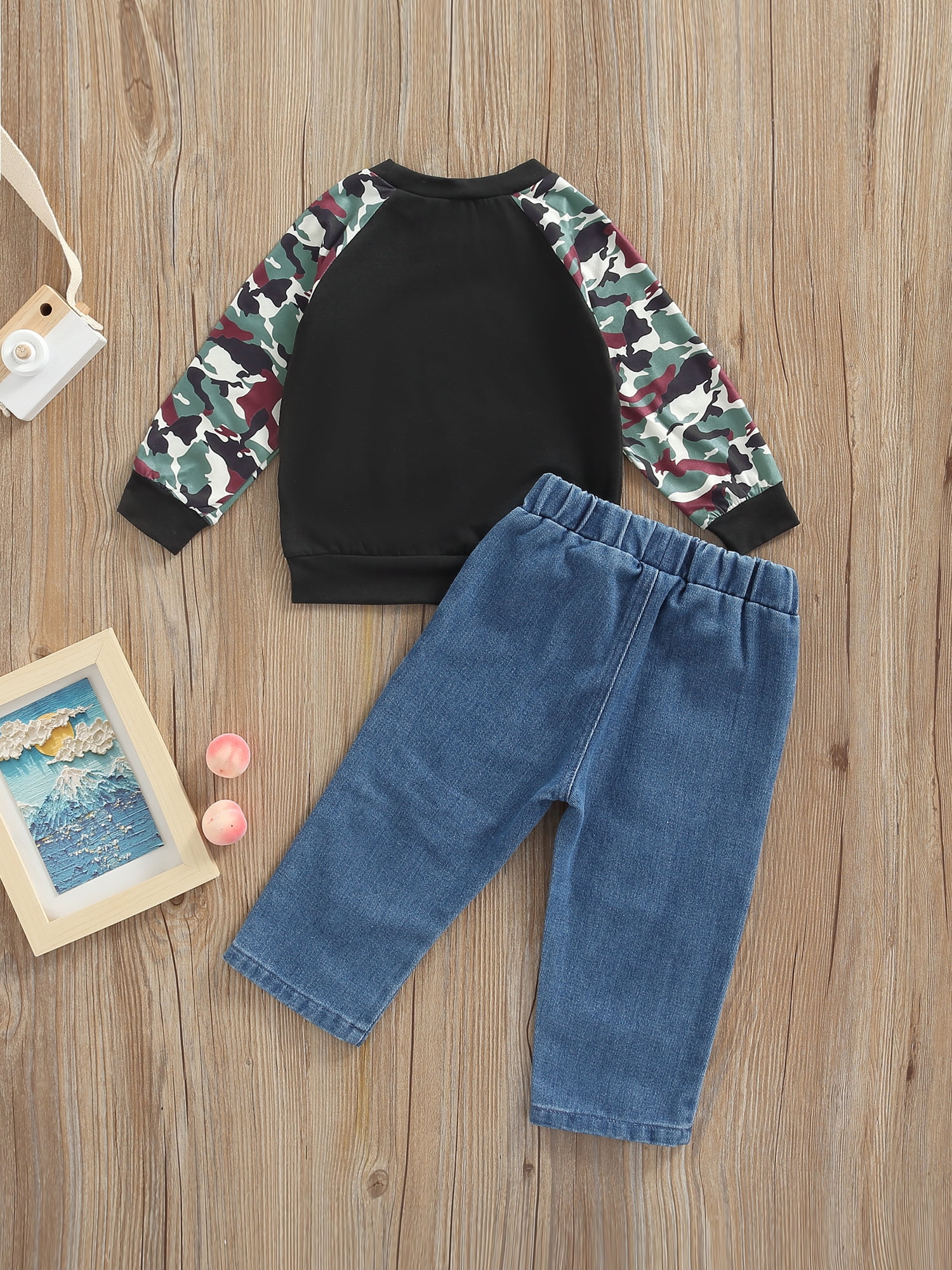 2-piece Kid Boy Letter Embroidered Sweatshirt and Ripped Denim Jeans Set