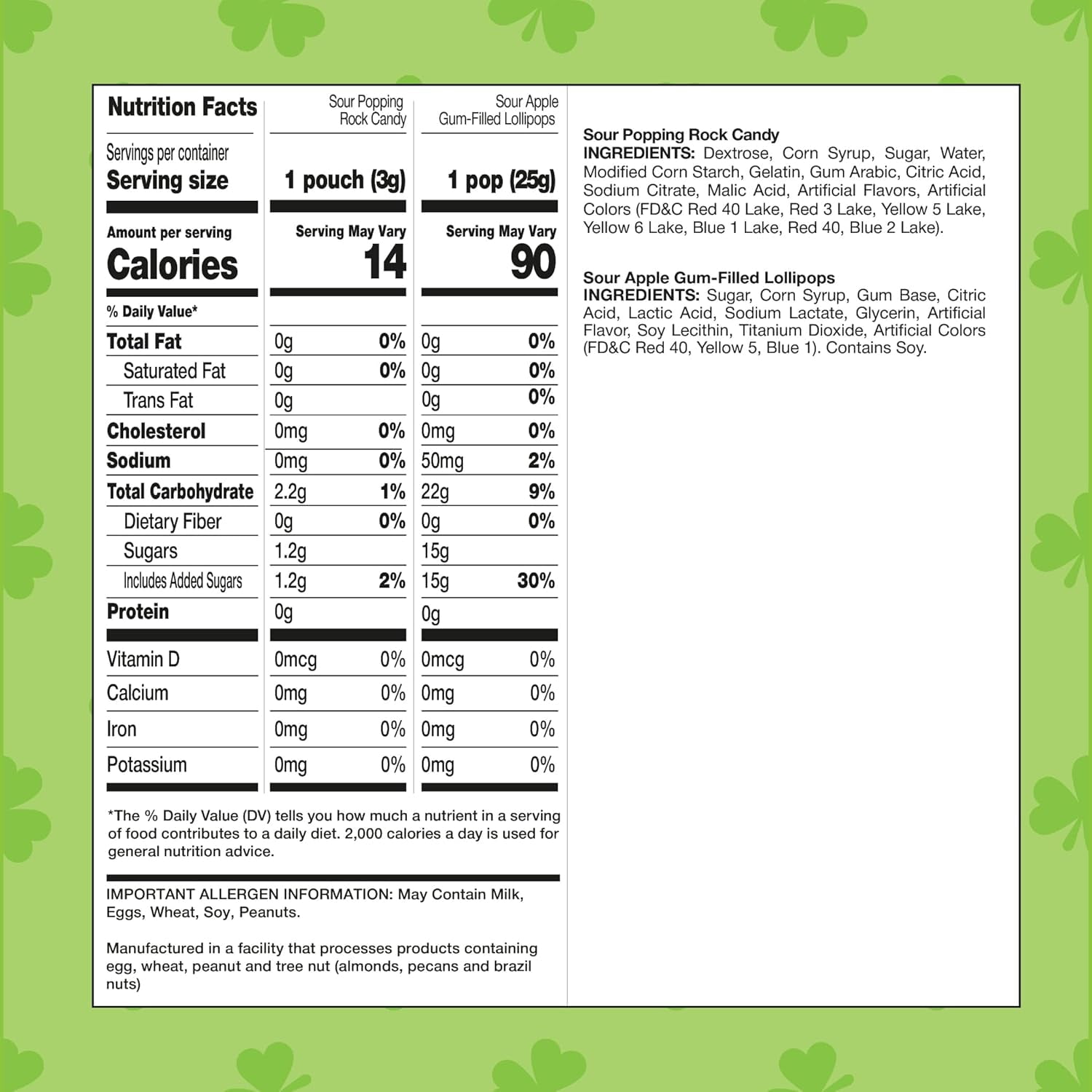 St. Patrick's Day Green Candy Mix - 4-Pound Bulk Pack, Sour Apple Popping Rocks and Gum-Filled Lollipops