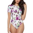 thumbnail image 2 of Goofa Violets Flowers Printed Women Rash Guard Short Sleeve,Tummy control Swimsuit Surfing Swimsuit Bathing Suit One Piece Swimsuit UPF 50-Small, 2 of 9