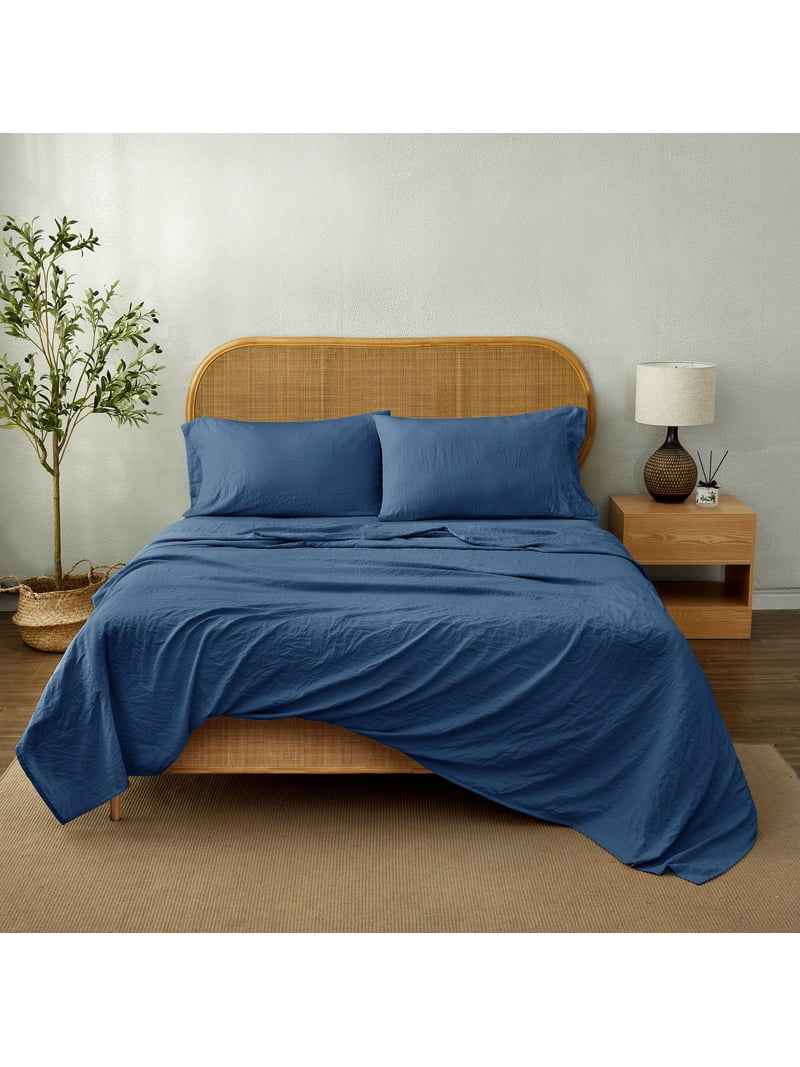 Mainstays Washed Ultra Soft Microfiber Full Bed Sheet Set Indigo 4
