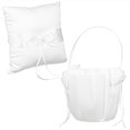 thumbnail image 1 of unbranded 2Pcs White Ring Pillow and Flower Basket Set Wedding Supply with Bowknot for Bride Tote, 1 of 7