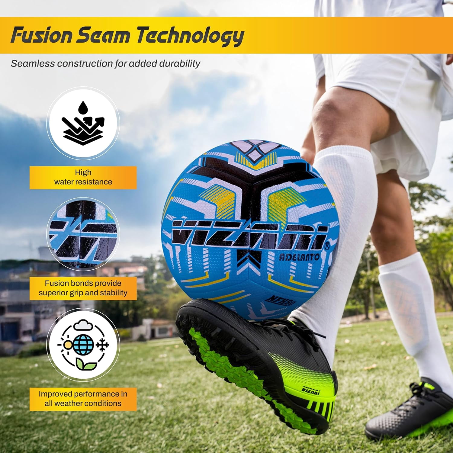 Vizari Adelanto Soccer Ball | NFHS Approved | Durable 12-Panel Design | Water-Resistant & Aerodynamic - Blue, 5
