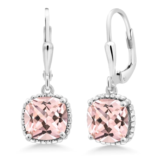 Gem Stone King 925 Sterling Silver Peach Nano Morganite Earrings for Women (4.00 Cttw, Cushion 8MM)