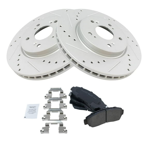 TRQ Front Performance Brake Pad & Rotor Kit Brake Pads Brake Rotors Set Ceramic Premium G-Coated Fits Select 2007-2012 Acura RDX 2010-2011 Honda Accord Crosstour 2007-2011 CR-V 2012 Crosstour