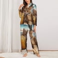 thumbnail image 2 of Salouo Relaxing Cat With Orange Juice Pattern Women's Pajamas Set Long Sleeve Button Down Sleepwear Soft Pj Lounge Sets for women 2 Piece Pjs Set with Long Pants-Large, 2 of 7
