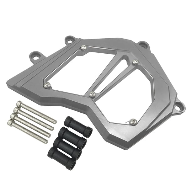 Cubierta de piñón delantero y plato de aluminio para motocicleta gris-plata
