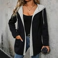 thumbnail image 3 of TKLPEHG Fall Fashion 2025 Women's Casual Color Block Jackets Long Sleeve Drawstring Hooded Coat Outwear (Black,S), 3 of 4