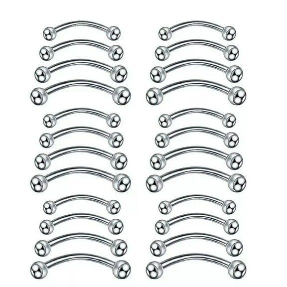 K-KED 24pcs 4 Size Curve Barbell Eyebrow Bar Cartilage Earring Studs Piercing Jewelry-default