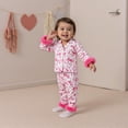 thumbnail image 4 of YunPes Toddler Girls Satin Outfits Bow & Heart Print Button Down Shirts Pants 2PC Sets Fuzzy Trim Cuffs Valentines Matching Sets 2PC, 4 of 7