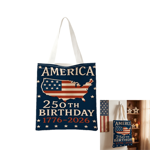 1-Pack Patriotic Canvas Tote Bag 250th Anniversary USA Reusable Grocery Tote 1776-2026 America 250th Birthday Merchandise for Daily Shopping and Travel
