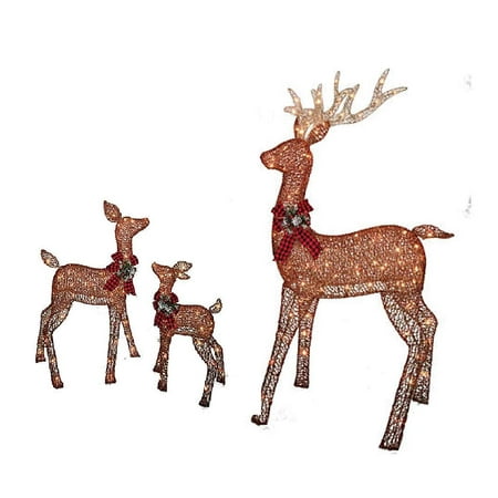 Lighted Reindeer Decorations Christmas REINDEER FAMILY 3 piece SET, Includes Glittering Gold Buck, Doe and Baby Deer Patio Sculpture for your Outdoor Winter Holiday Lawn Decoration Yard Art ()