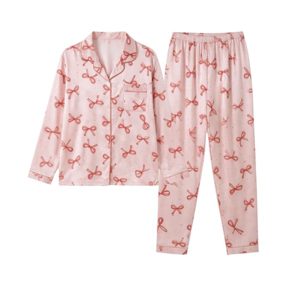 WHEANG Women's Pajama Sets Long Sleeve Top & Long Pants 2 Piece Loungewear Soft Casual Sleepwear PJ Sets for Women Relaxed Fit Nightwear for Home Sleeping Daily Wear Size M