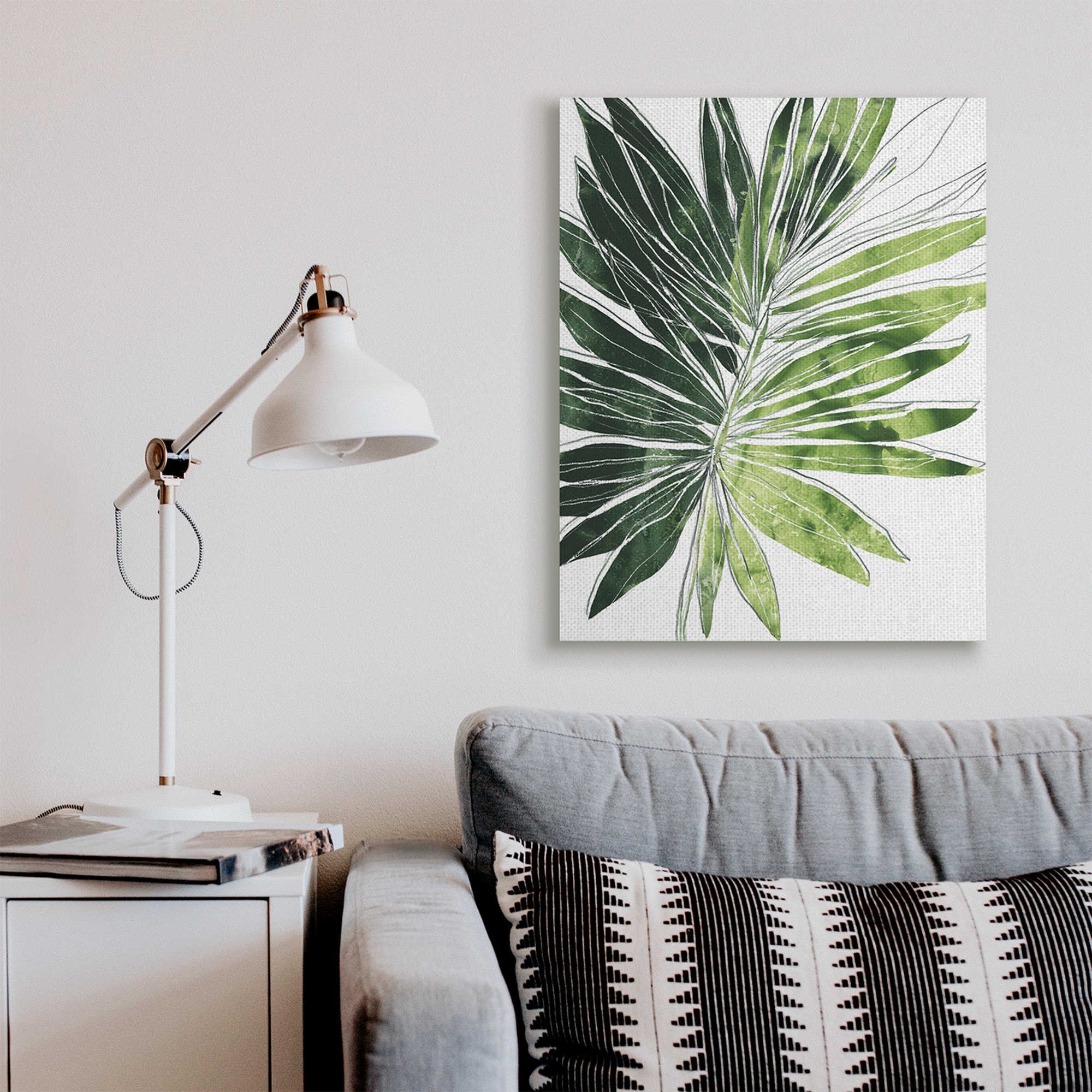 Stupell Industries Green Pop Palm Leaves Expressive Linework Botanical & Floral Painting Gallery Wrapped Canvas Art Print Wall Art, 30 x 40