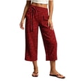 thumbnail image 6 of YanHoo Plaid Capris for Women Elastic Waisted Wide Leg Capri Pants Casual Comfy Vacation Cropped Trousers with Pockets, 6 of 8