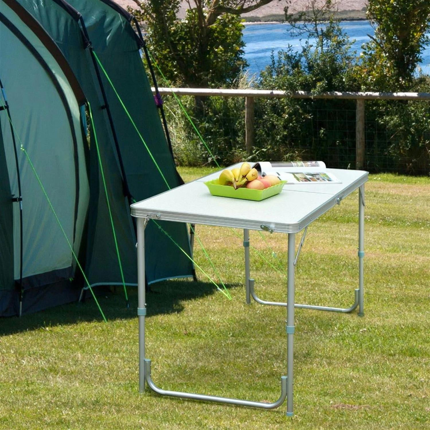 Demi Bonn 47" Aluminum Lightweight Portable Folding Easy Clean Camping Table with Carrying Handle, Collapsible Outdoor Table for Picnics, Silver