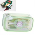 thumbnail image 1 of Large Capacity Pencil Case Transparent Window Cute Cartoon Pattern Waterproof Stationery Pouch for Home School Office Green, 1 of 3