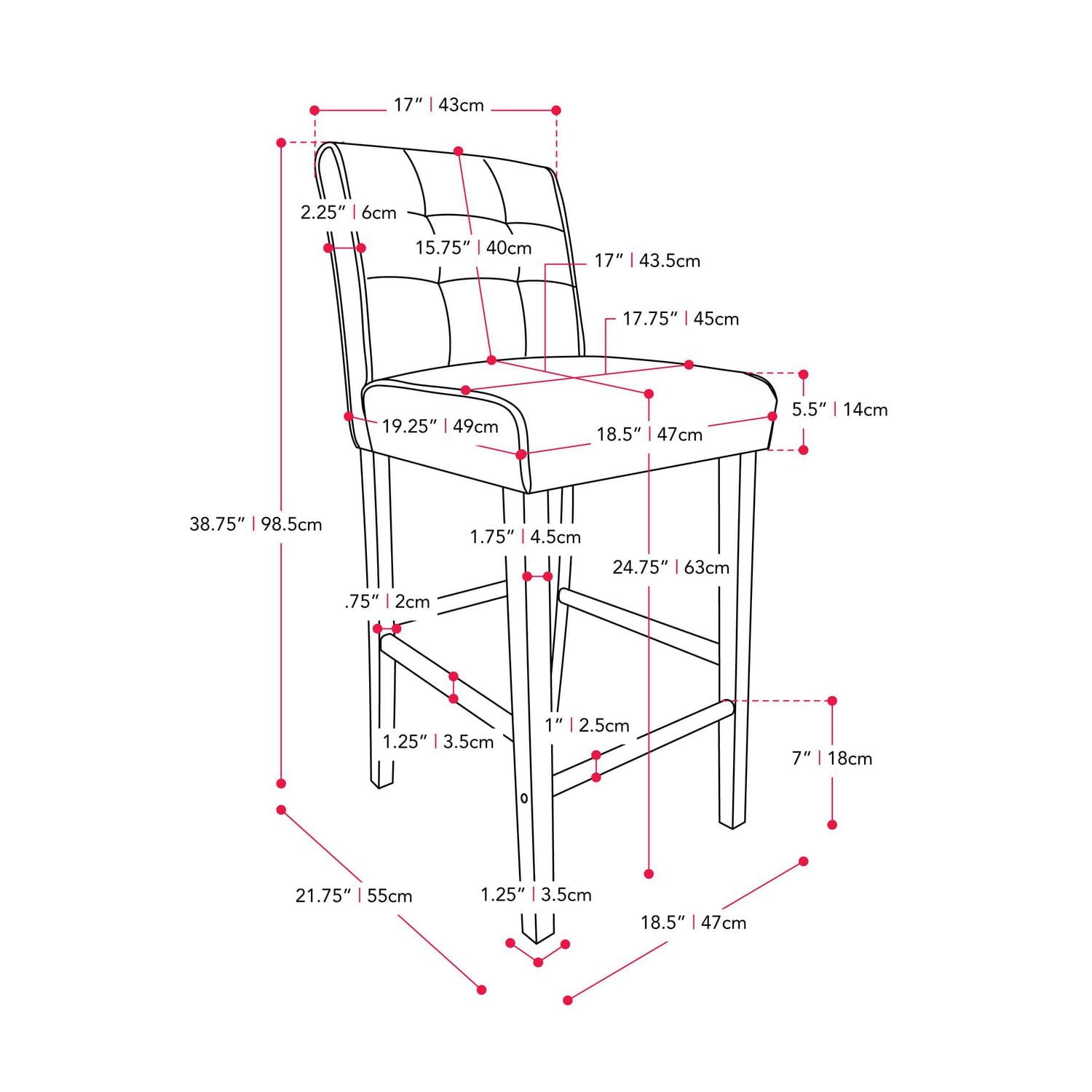Tabouret de bar d'intérieur rembourré CorLiving Leila avec dossier capitonné et pieds en bois - Vendu à l'unité