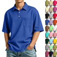 thumbnail image 2 of Men's Short Sleeve Polo Shirt with Chest Pocket, Relaxed Fit Breathable Business Casual Golf Tee for Men Blue S, 2 of 10