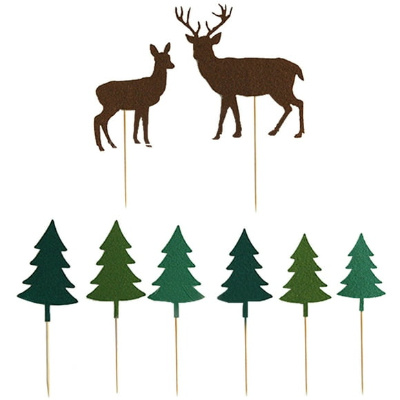 8PCS Christmas Cake Topper Creative Xmas Tree Deer Cupcake Topper Cake Decor