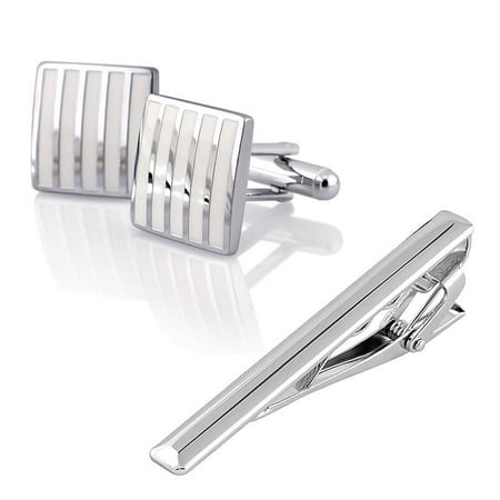 Zodaca Vintage Silver Mens Wedding Party Shirt Cufflinks Cuff Links+Tie Clip CLASP set
