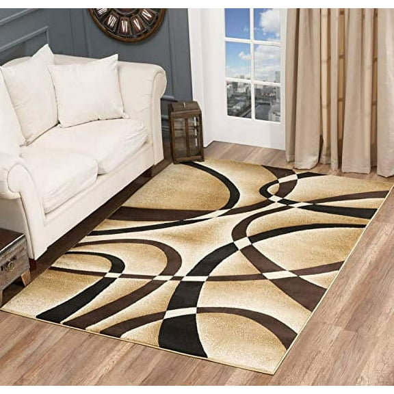 Glory Rugs Modern Area Rug 4x6 Beige Swirls Carpet Bedroom Living Room Contemporary Dining Accent Sevilla Collection 4816A (Brown)