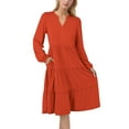 thumbnail image 4 of UVN Fall Dresses for Women Long Sleeve V Neck Midi Dress Casual Loose Flowy Swing Tiered Dress with Pockets, 4 of 9