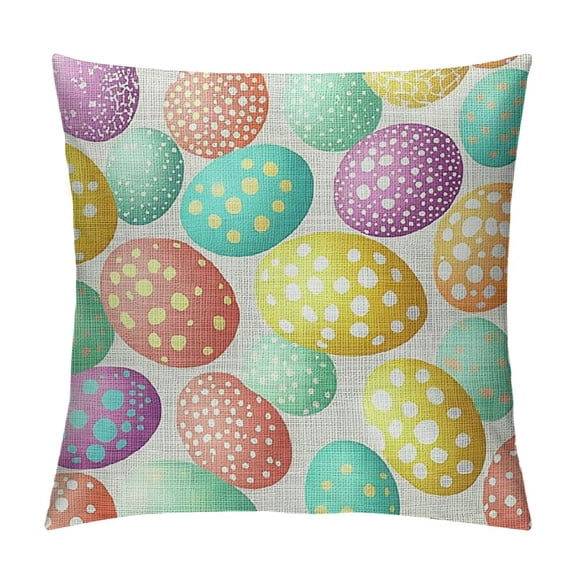 PRATYUS Easter Pillow Covers, Easter Colorful Egg Throw Pillows Outdoor Spring Farmhouse Pillow Case Easter Decorations for Home Couch Sofa 12x12in