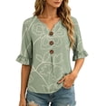 thumbnail image 5 of Favoffer Women's Linen Button Down Shirts Floral Graphic Short Sleeve V Neck Loose Fit Casual Summer Blouses for Office Work Weekend Outdoor, 5 of 6