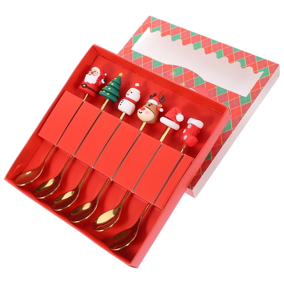 6Pcs Christmas Coffee Spoons Xmas Stirring Spoons Christmas Gift Spoons Metal Dessert Spoons