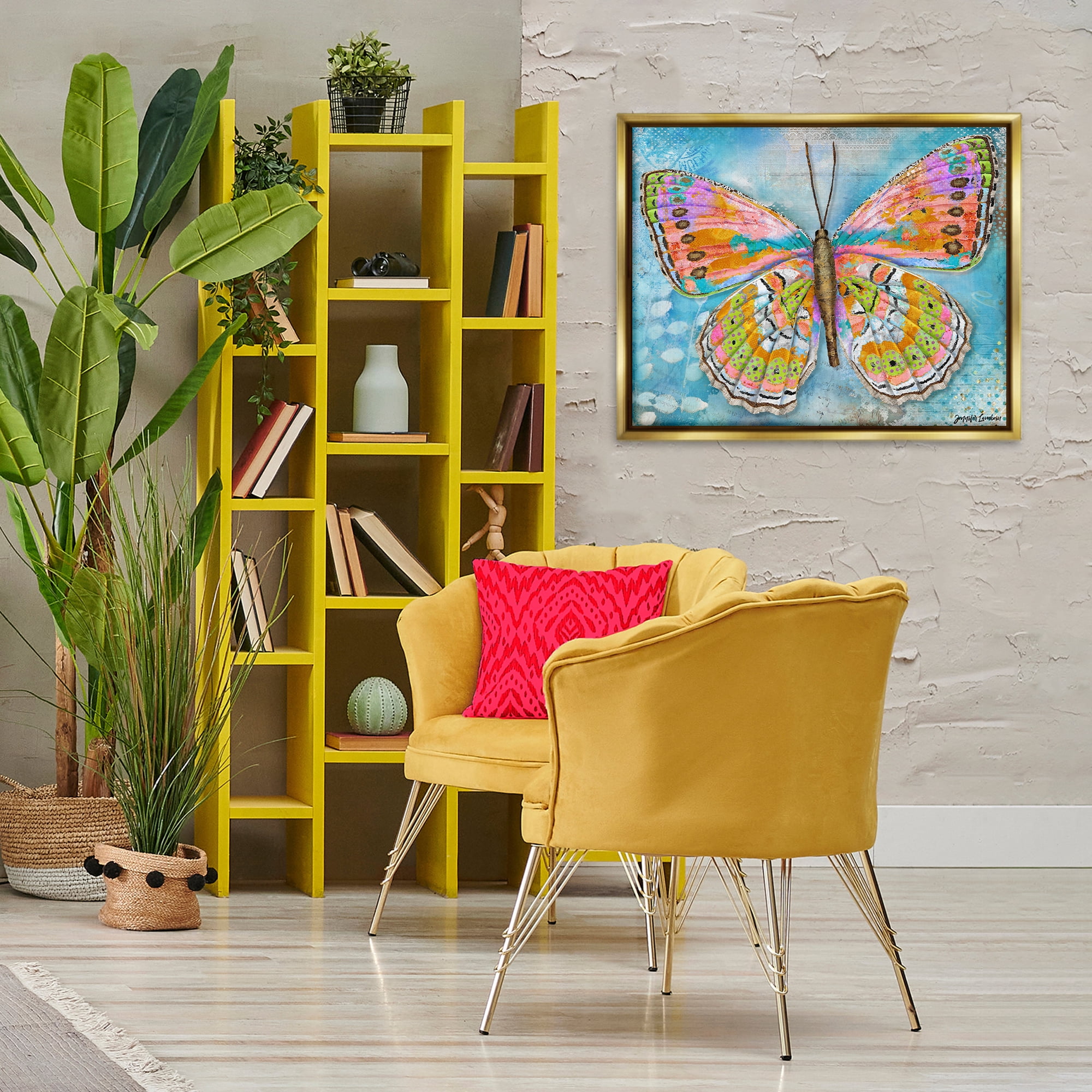 Stupell Industries Celebration Butterfly Wings Animals Painting Gold Floater Framed Canvas Art Print Wall Art, 31 x 25