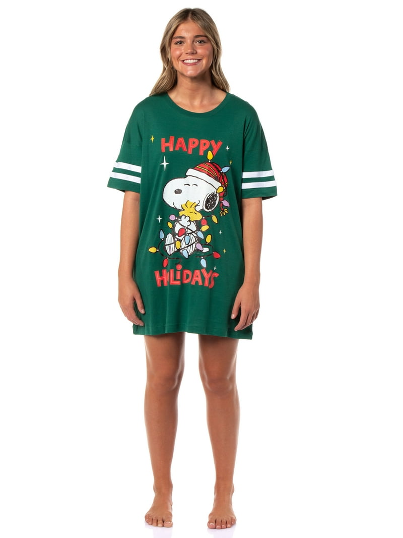 Peanuts Women's Christmas Happy Holidays Snoopy Nightgown Pajama Shirt Dress  For Adults - Walmart.com