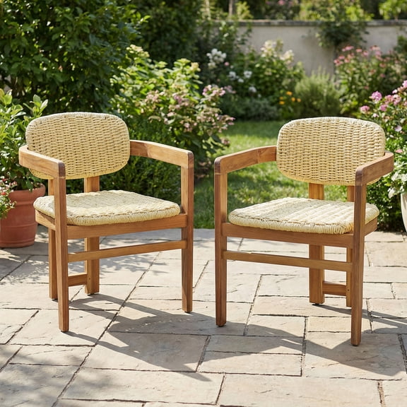 Harper & Bright Designs Outdoor Woven Rattan Chair Set of 2, 2 Pieces Patio Accent Chairs Armchairs, 2 Person Acacia Wood Seating Group Chairs for Pool Garden, Natural