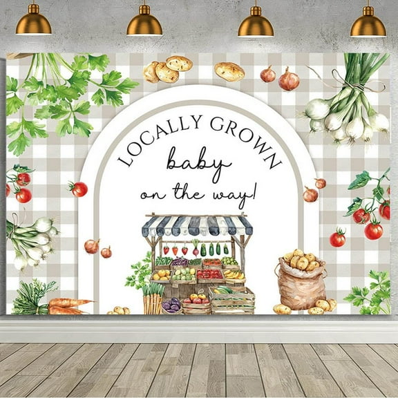 Locally Grown Baby Shower Backdrop Farmers Market Theme Decorations Banner for Kids Locally Grown Baby on The Way Vegetable and Fruit Theme Photography Background Photo Booth Props